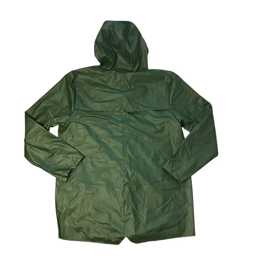 Rains Jacket Men’s XL Green Waterproof‎ Hooded Raincoat Snap Button Travel City